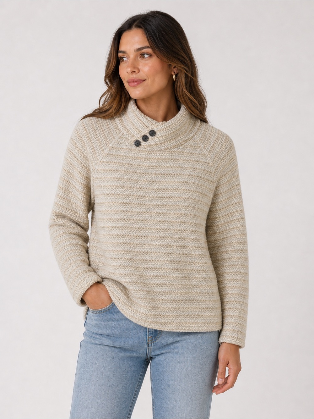 Wooly Bully Wear Striped‎ Mock Neck Pullover Sweater